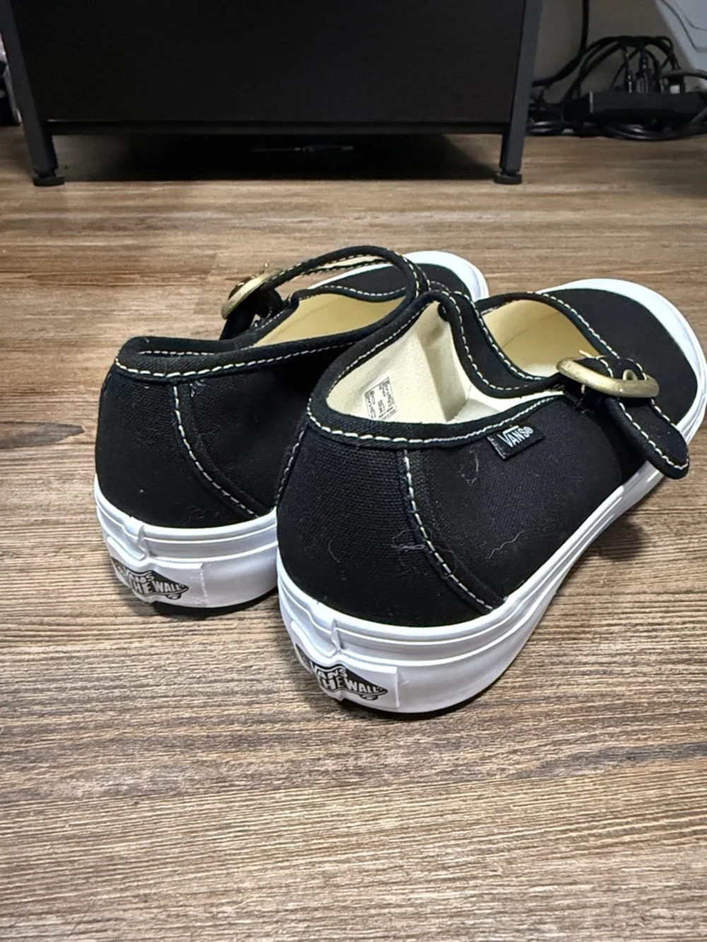 Vans Kids Black and White Mary Jane Canvas Sneakers with Buckle - Picture 2 of 5